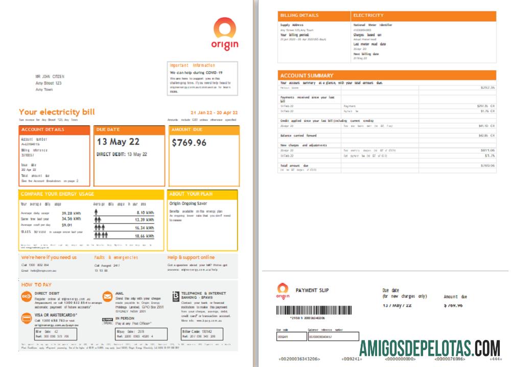para download Modelo de fatura de serviços públicos de origem, em formato Word e PDF, 4 páginas